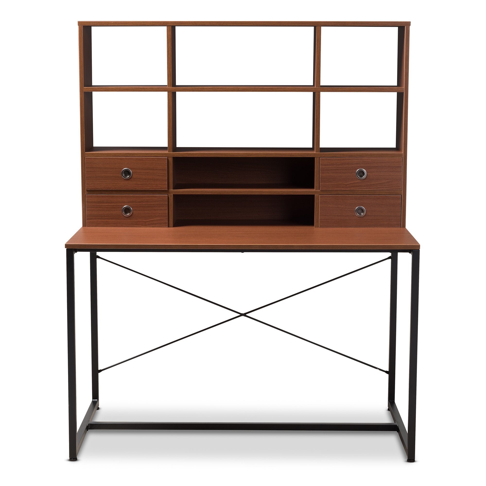 Baxton Studio Edwin Rustic Industrial Style Brown Wood and Metal 2-in-1 Bookcase Writing Desk