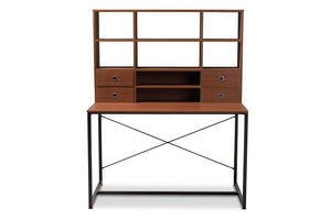 Baxton Studio Edwin Rustic Industrial Style Brown Wood and Metal 2-in-1 Bookcase Writing Desk