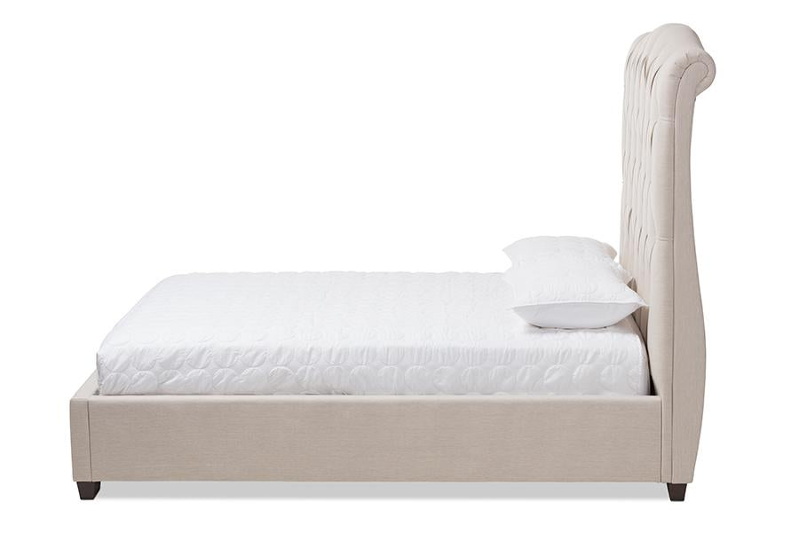 Baxton Studio Victoire Modern and Contemporary Light Beige Fabric Upholstered Queen Size Platform Bed