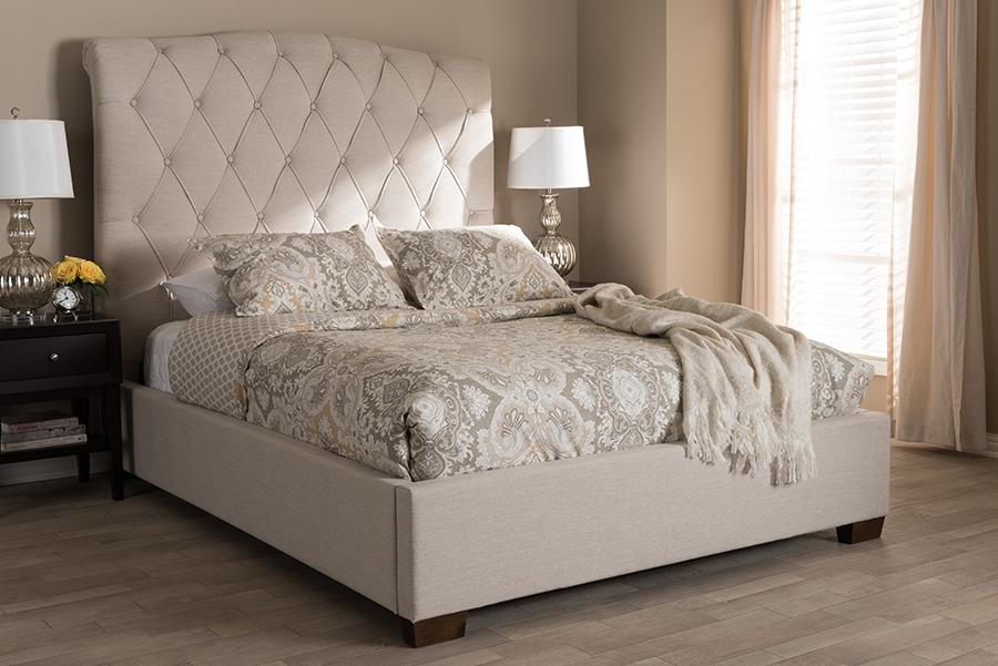 Baxton Studio Victoire Modern and Contemporary Light Beige Fabric Upholstered Queen Size Platform Bed