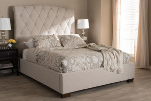 Baxton Studio Victoire Modern and Contemporary Light Beige Fabric Upholstered Queen Size Platform Bed