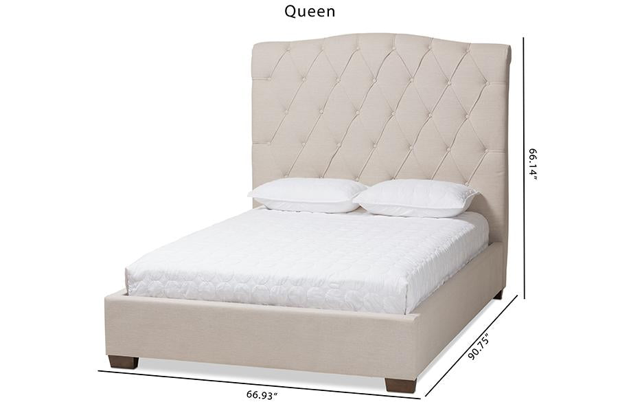 Baxton Studio Victoire Modern and Contemporary Light Beige Fabric Upholstered Queen Size Platform Bed