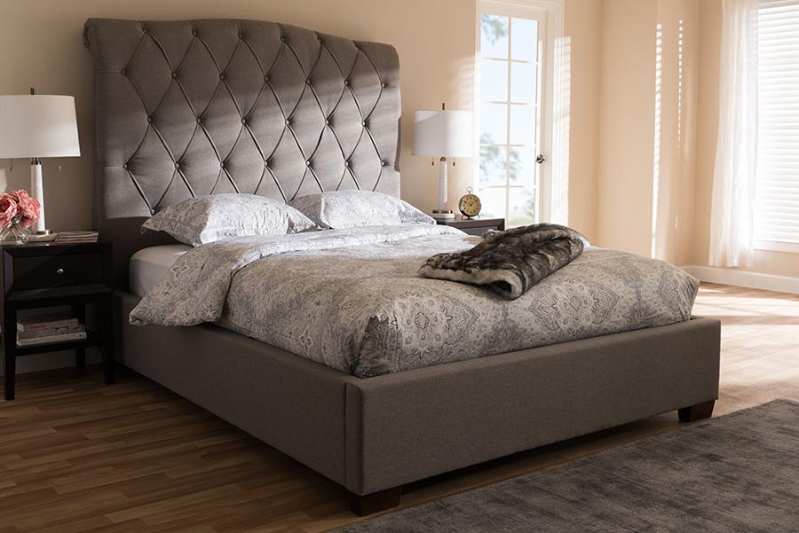 Baxton Studio Victoire Modern and Contemporary Light Grey Fabric Upholstered Queen Size Platform Bed