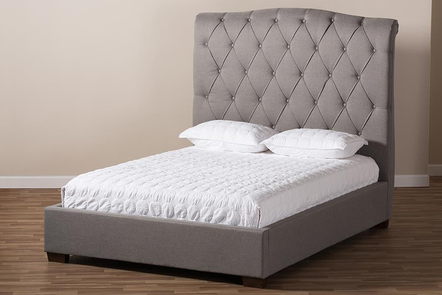 Baxton Studio Victoire Modern and Contemporary Light Grey Fabric Upholstered Queen Size Platform Bed