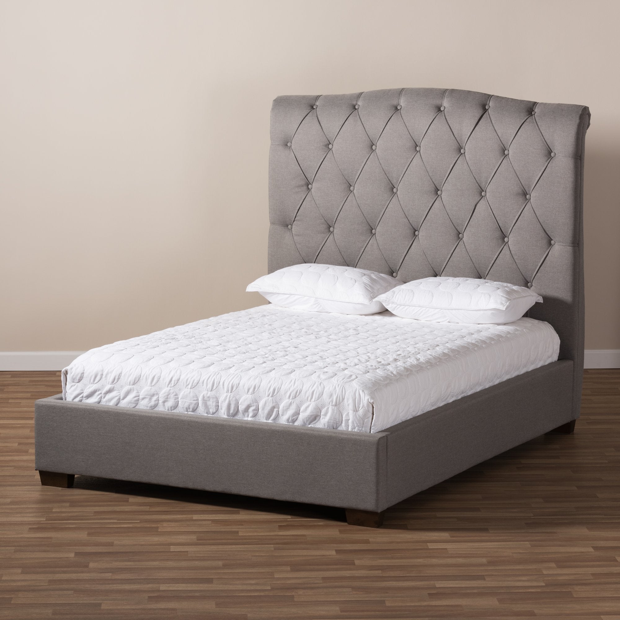 Baxton Studio Victoire Modern and Contemporary Light Grey Fabric Upholstered Queen Size Platform Bed