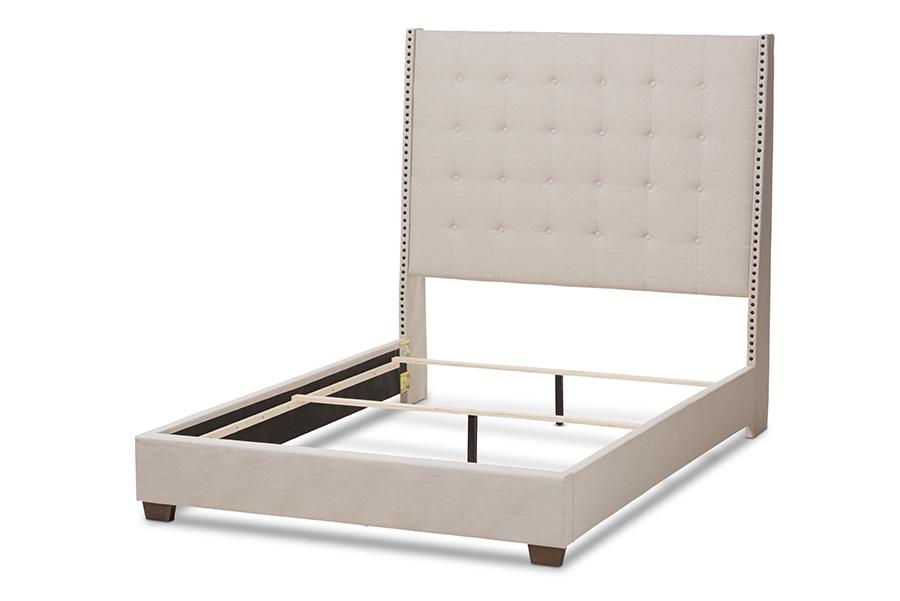 Baxton Studio Georgette Modern and Contemporary Light Beige Fabric Upholstered Queen Size Bed