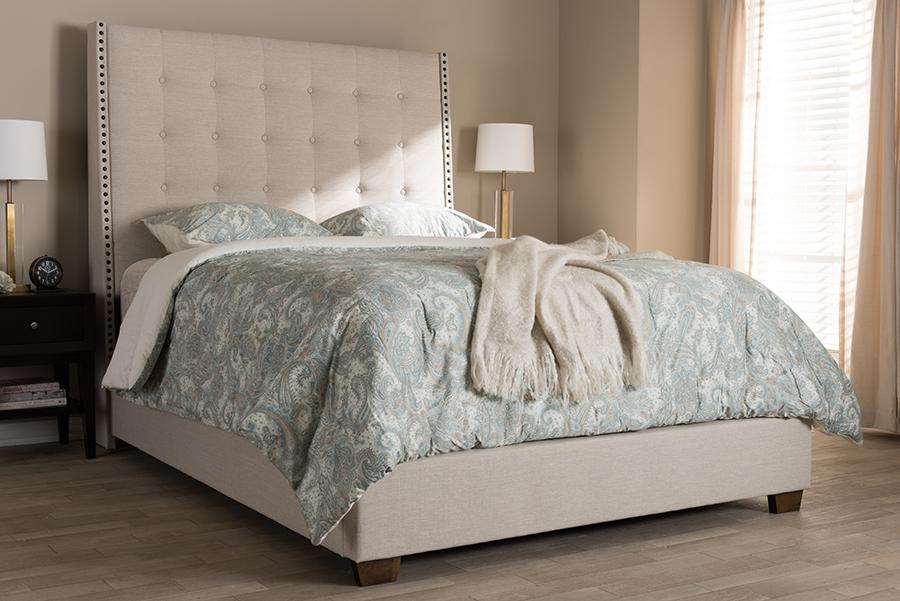 Baxton Studio Georgette Modern and Contemporary Light Beige Fabric Upholstered King Size Bed