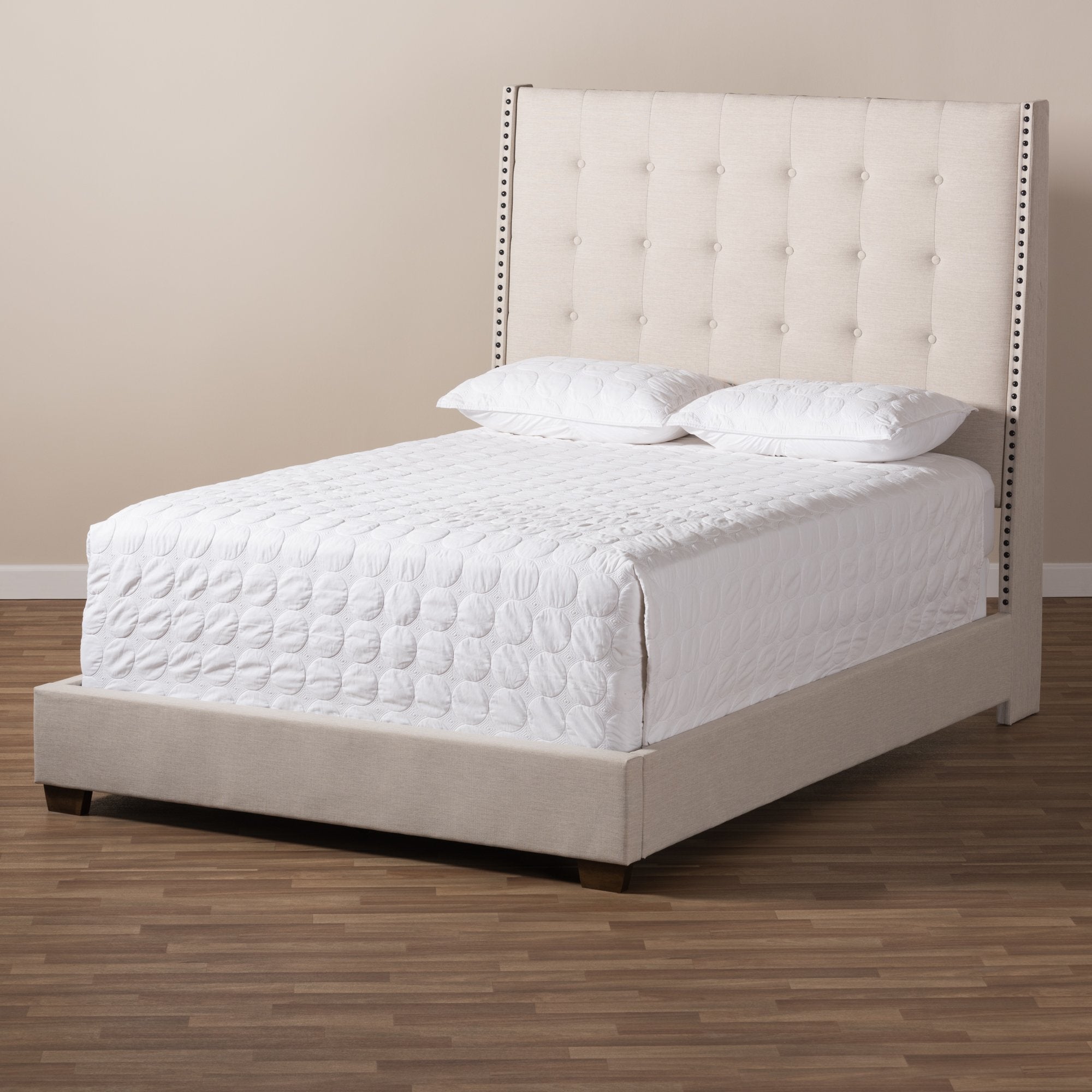 Baxton Studio Georgette Modern and Contemporary Light Beige Fabric Upholstered King Size Bed