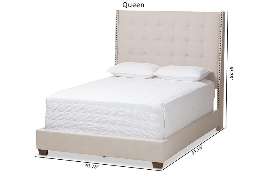 Baxton Studio Georgette Modern and Contemporary Light Beige Fabric Upholstered Queen Size Bed