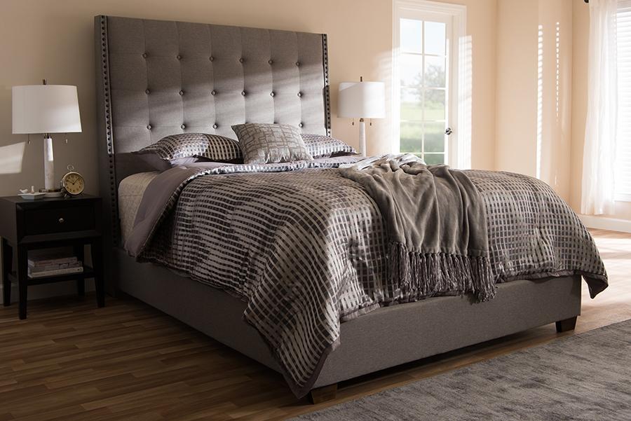 Baxton Studio Georgette Modern and Contemporary Light Grey Fabric Upholstered Queen Size Bed