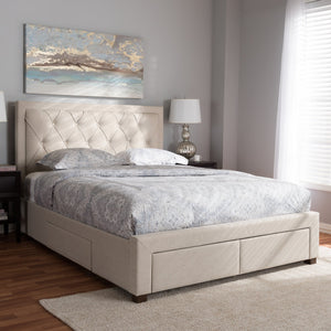 Baxton Studio Aurelie Modern and Contemporary Light Beige Fabric Upholstered King Size Storage Bed