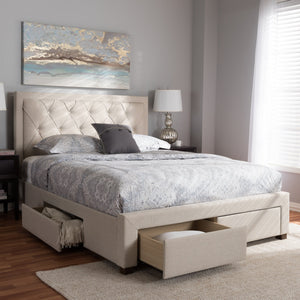 Baxton Studio Aurelie Modern and Contemporary Light Beige Fabric Upholstered Queen Size Storage Bed