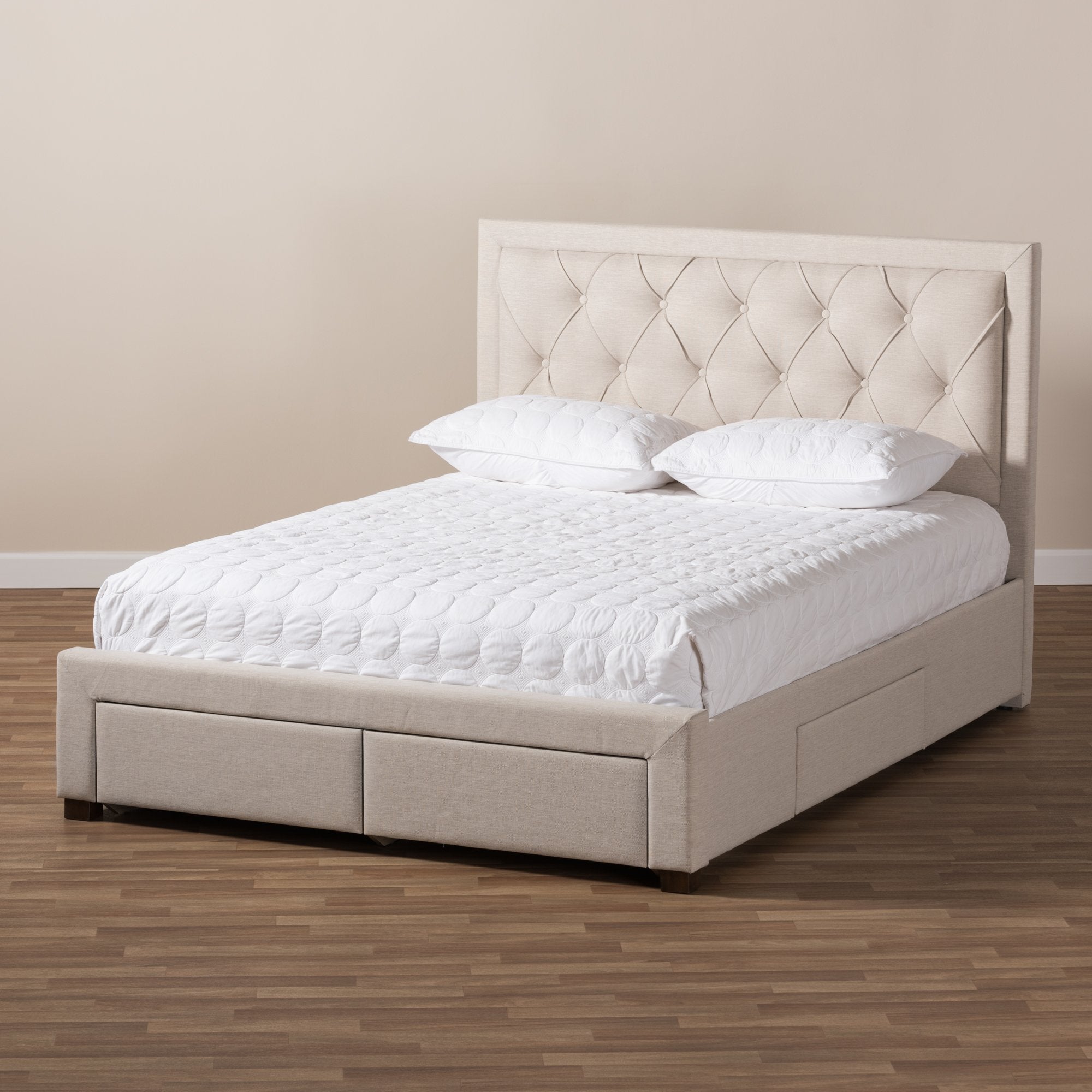 Baxton Studio Aurelie Modern and Contemporary Light Beige Fabric Upholstered King Size Storage Bed