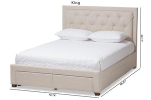 Baxton Studio Aurelie Modern and Contemporary Light Beige Fabric Upholstered King Size Storage Bed