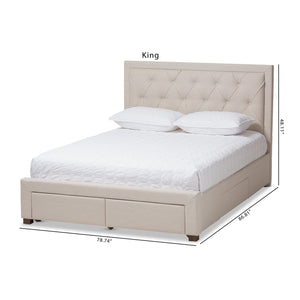 Baxton Studio Aurelie Modern and Contemporary Light Beige Fabric Upholstered King Size Storage Bed