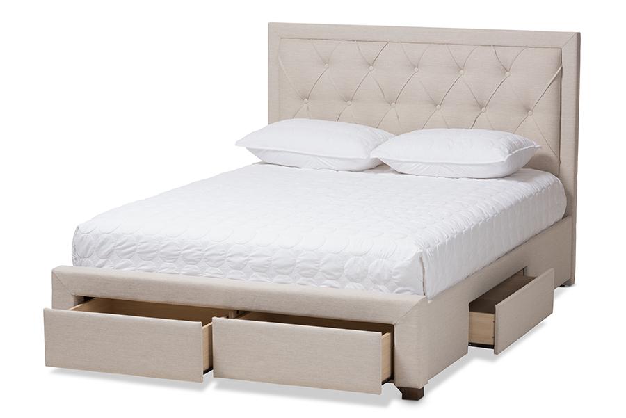 Baxton Studio Aurelie Modern and Contemporary Light Beige Fabric Upholstered King Size Storage Bed