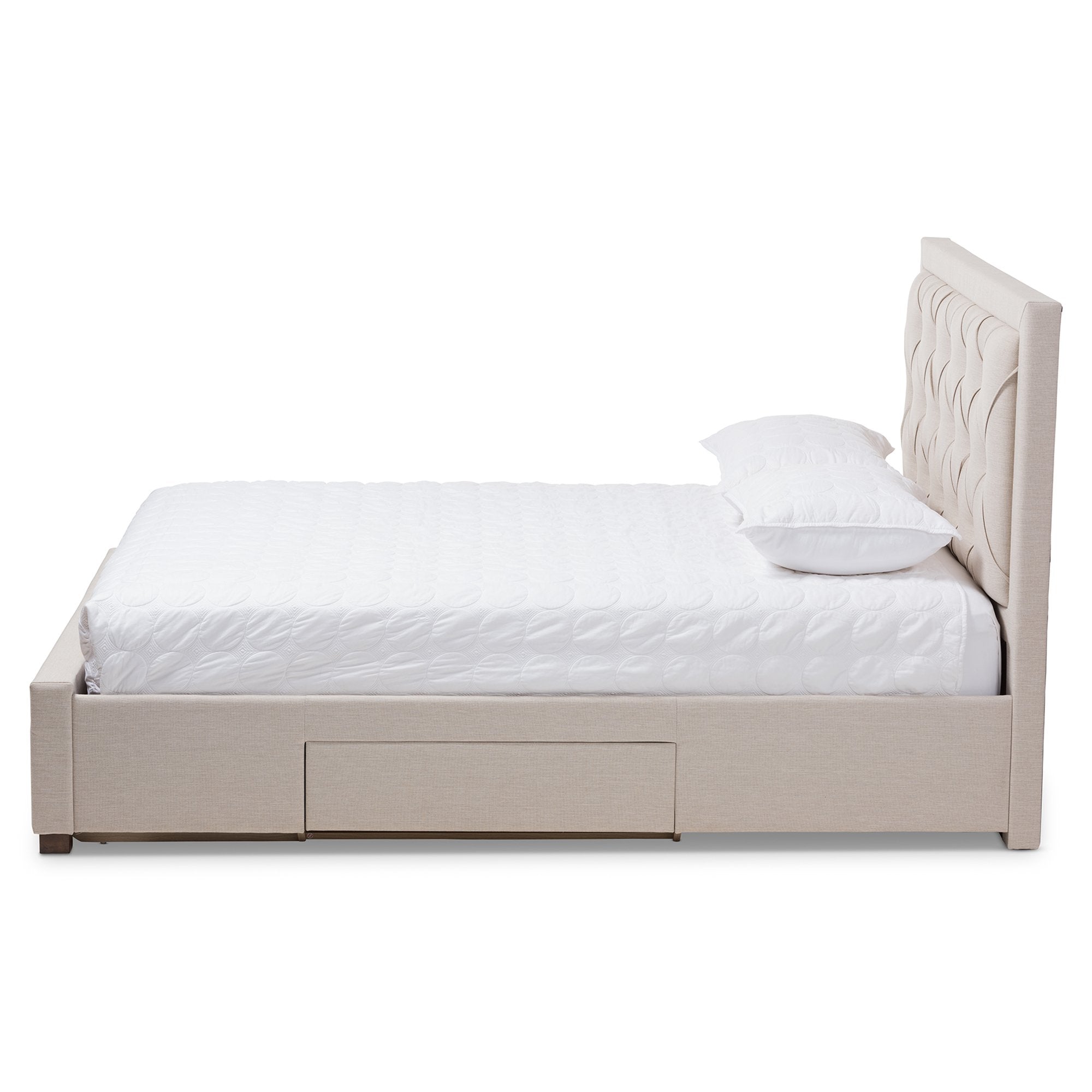 Baxton Studio Aurelie Modern and Contemporary Light Beige Fabric Upholstered King Size Storage Bed