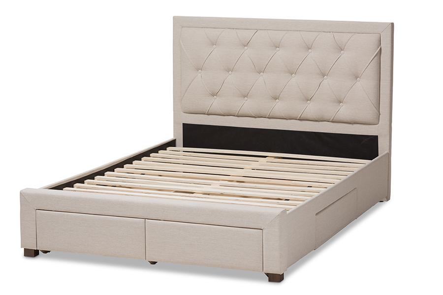 Baxton Studio Aurelie Modern and Contemporary Light Beige Fabric Upholstered Queen Size Storage Bed