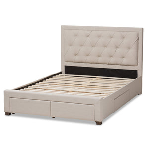 Baxton Studio Aurelie Modern and Contemporary Light Beige Fabric Upholstered King Size Storage Bed