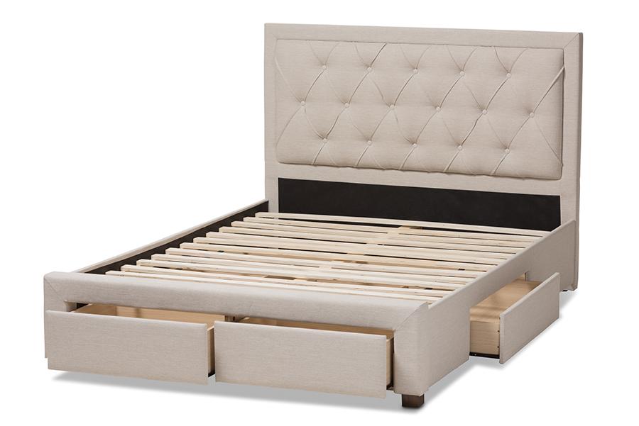 Baxton Studio Aurelie Modern and Contemporary Light Beige Fabric Upholstered Queen Size Storage Bed