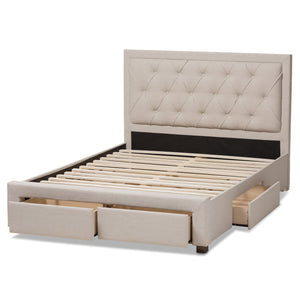 Baxton Studio Aurelie Modern and Contemporary Light Beige Fabric Upholstered King Size Storage Bed