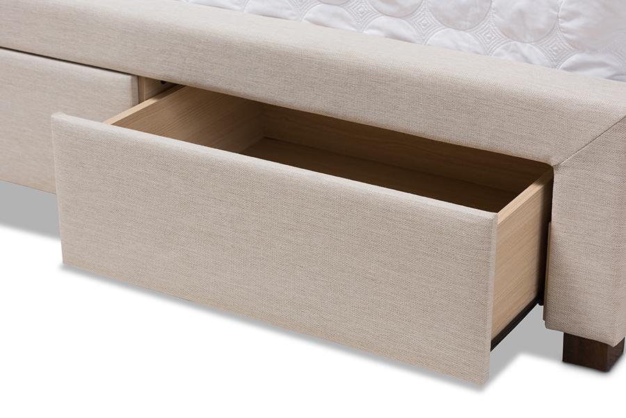 Baxton Studio Aurelie Modern and Contemporary Light Beige Fabric Upholstered Queen Size Storage Bed