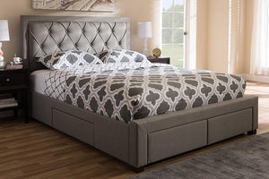 Baxton Studio Aurelie Modern and Contemporary Light Grey Fabric Upholstered Queen Size Storage Bed