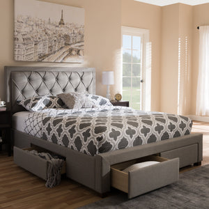 Baxton Studio Aurelie Modern and Contemporary Light Grey Fabric Upholstered Queen Size Storage Bed