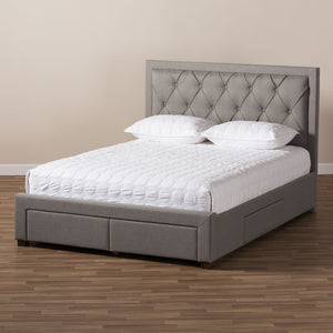 Baxton Studio Aurelie Modern and Contemporary Light Grey Fabric Upholstered Queen Size Storage Bed