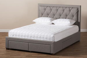 Baxton Studio Aurelie Modern and Contemporary Light Grey Fabric Upholstered King Size Storage Bed