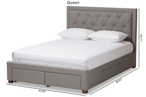 Baxton Studio Aurelie Modern and Contemporary Light Grey Fabric Upholstered King Size Storage Bed