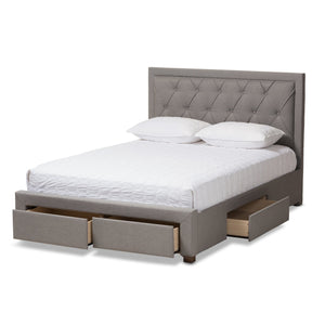 Baxton Studio Aurelie Modern and Contemporary Light Grey Fabric Upholstered King Size Storage Bed