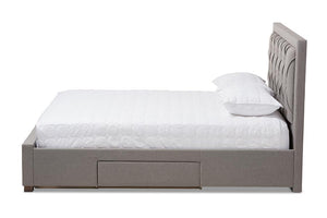 Baxton Studio Aurelie Modern and Contemporary Light Grey Fabric Upholstered Queen Size Storage Bed