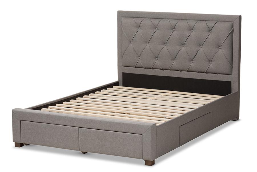 Baxton Studio Aurelie Modern and Contemporary Light Grey Fabric Upholstered Queen Size Storage Bed