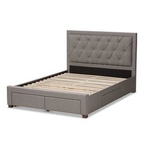 Baxton Studio Aurelie Modern and Contemporary Light Grey Fabric Upholstered King Size Storage Bed