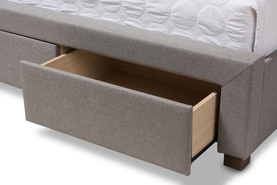 Baxton Studio Aurelie Modern and Contemporary Light Grey Fabric Upholstered Queen Size Storage Bed