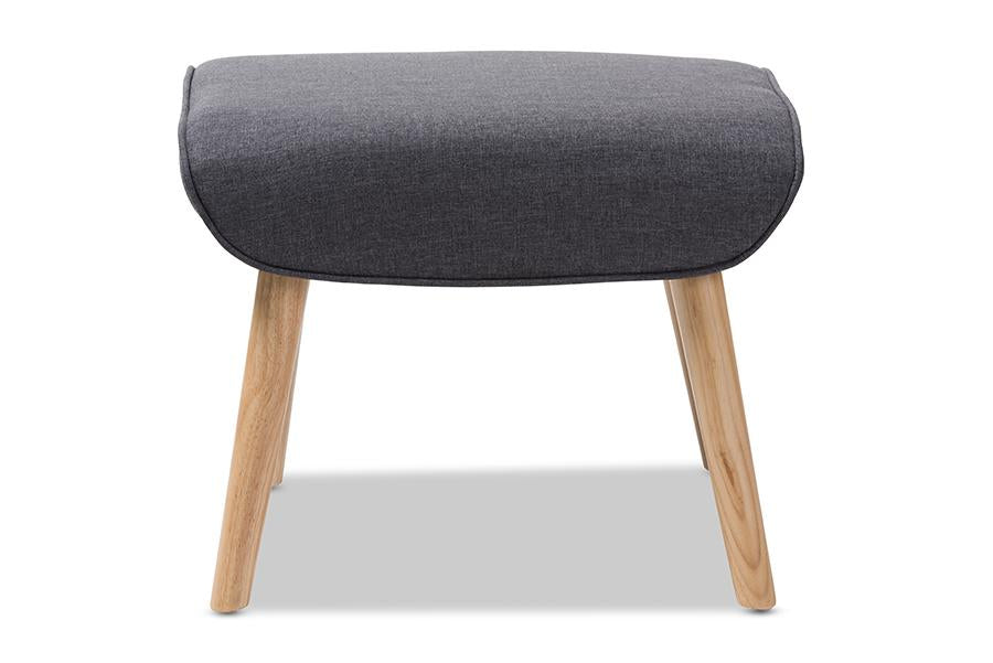 Baxton Studio Alden Mid-Century Modern Dark Grey Fabric Upholstered Natural Finished Wood Ottoman