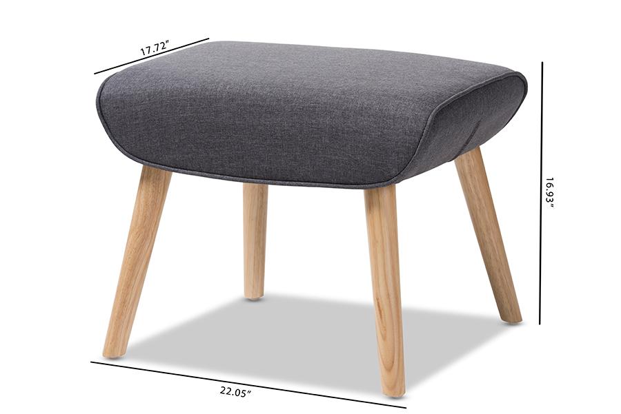 Baxton Studio Alden Mid-Century Modern Dark Grey Fabric Upholstered Natural Finished Wood Ottoman