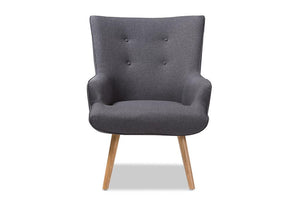 Baxton Studio Alden Mid-Century Modern Dark Grey Fabric Upholstered Natural Finished Wood Lounge Chair