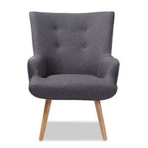 Baxton Studio Alden Mid-Century Modern Dark Grey Fabric Upholstered Natural Finished Wood Lounge Chair