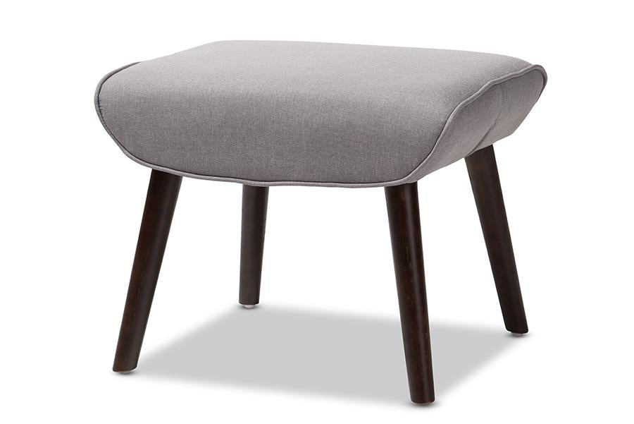 Baxton Studio Alden Mid-Century Modern Light Grey Fabric Upholstered Dark Brown Finished Wood Ottoman