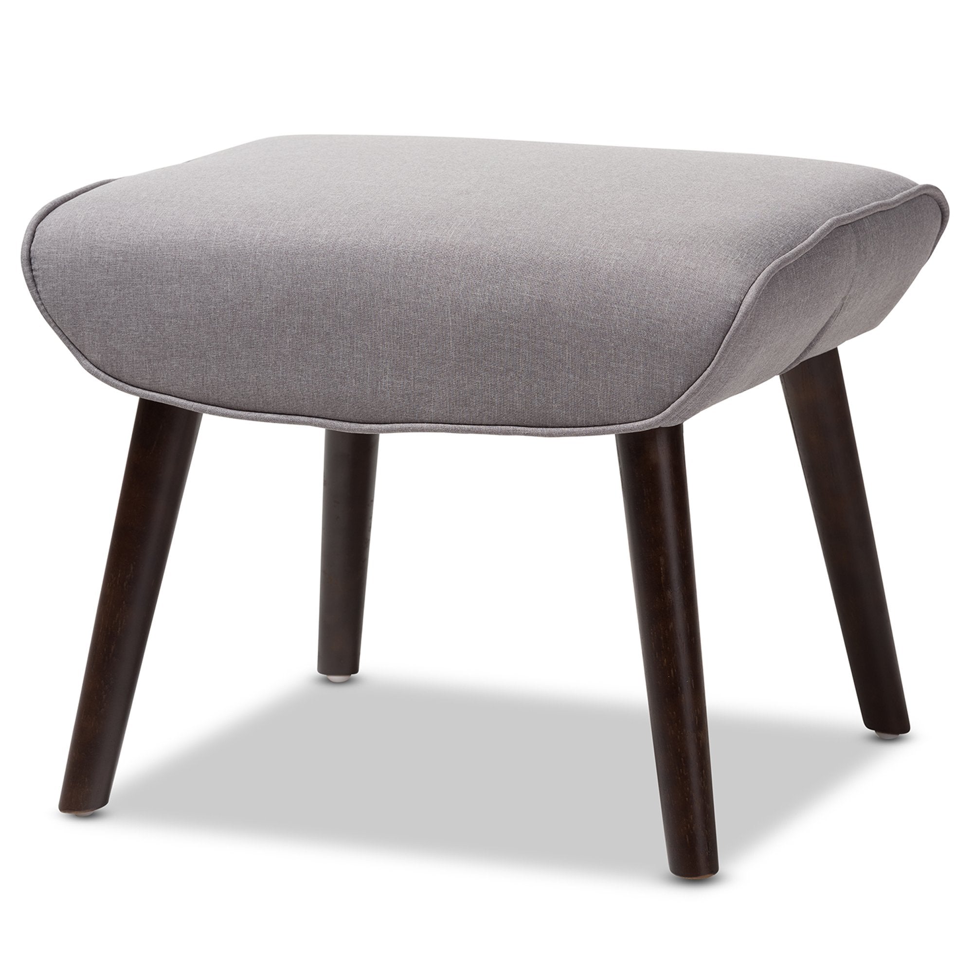 Baxton Studio Alden Mid-Century Modern Light Grey Fabric Upholstered Dark Brown Finished Wood Ottoman