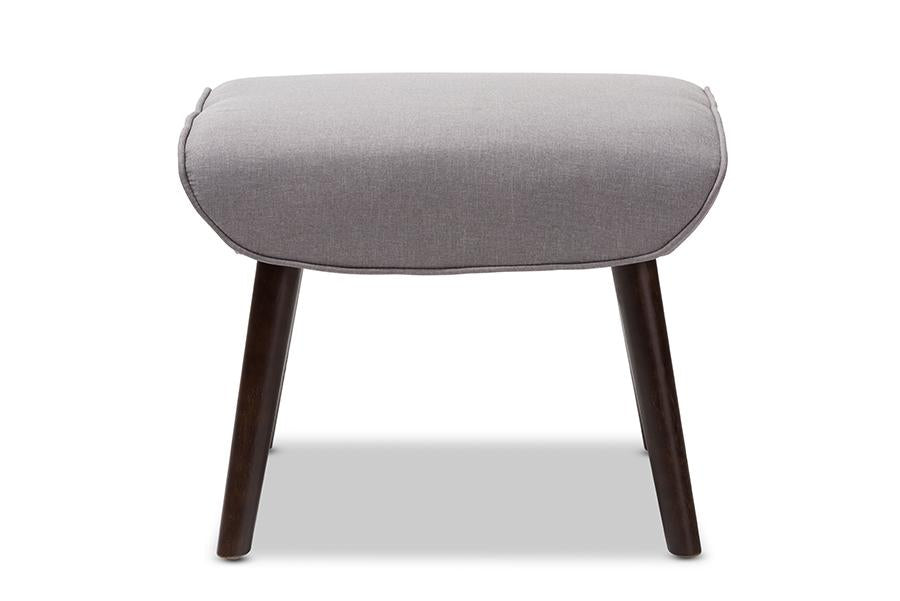 Baxton Studio Alden Mid-Century Modern Light Grey Fabric Upholstered Dark Brown Finished Wood Ottoman