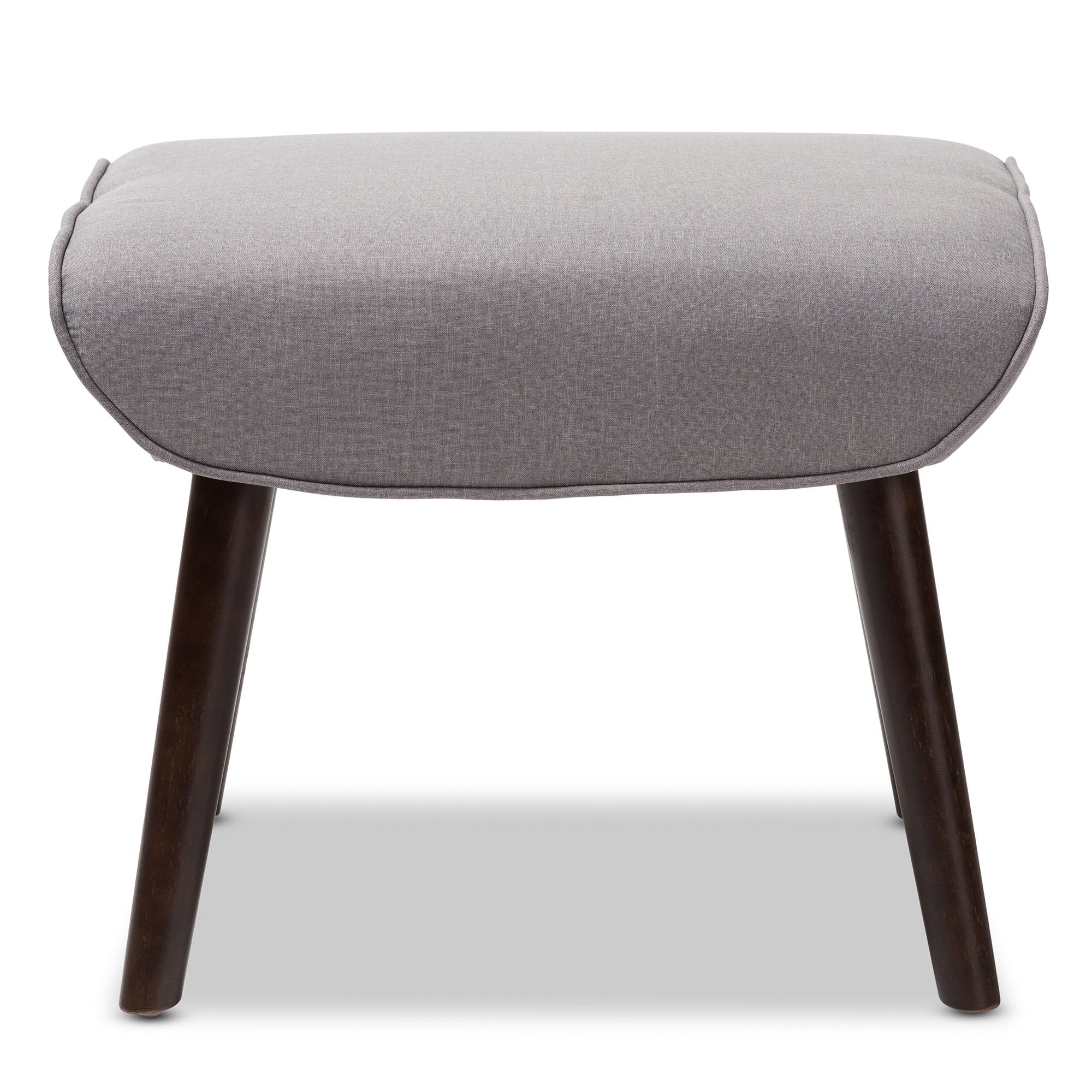 Baxton Studio Alden Mid-Century Modern Light Grey Fabric Upholstered Dark Brown Finished Wood Ottoman