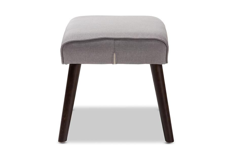 Baxton Studio Alden Mid-Century Modern Light Grey Fabric Upholstered Dark Brown Finished Wood Ottoman