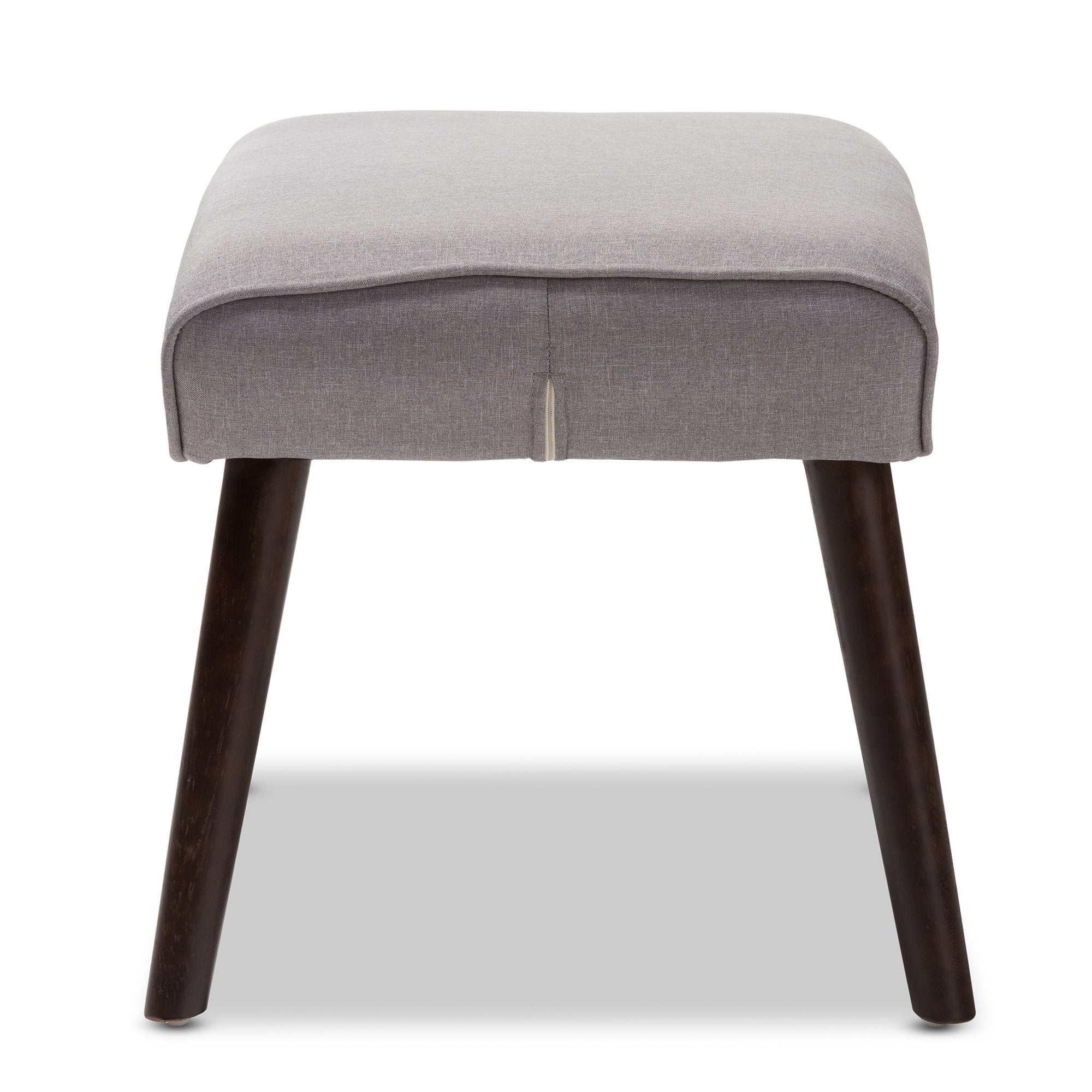 Baxton Studio Alden Mid-Century Modern Light Grey Fabric Upholstered Dark Brown Finished Wood Ottoman