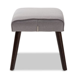 Baxton Studio Alden Mid-Century Modern Light Grey Fabric Upholstered Dark Brown Finished Wood Ottoman