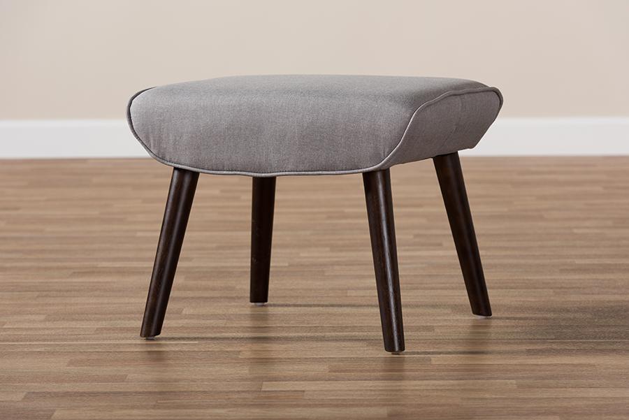 Baxton Studio Alden Mid-Century Modern Light Grey Fabric Upholstered Dark Brown Finished Wood Ottoman