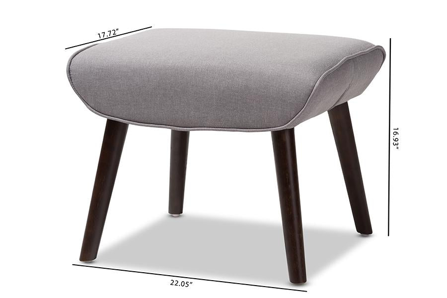 Baxton Studio Alden Mid-Century Modern Light Grey Fabric Upholstered Dark Brown Finished Wood Ottoman