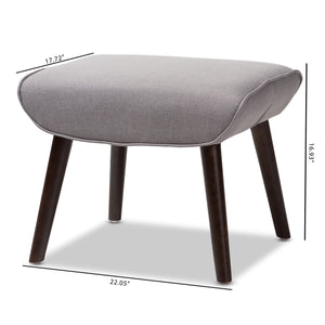 Baxton Studio Alden Mid-Century Modern Light Grey Fabric Upholstered Dark Brown Finished Wood Ottoman